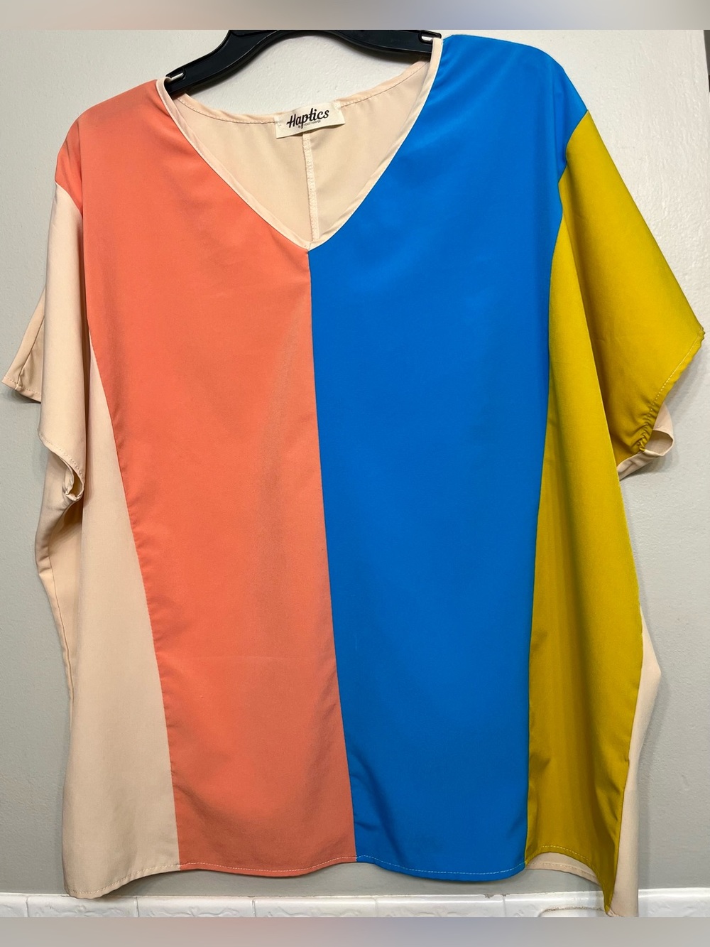 Haptics by Holly Harper Short-Sleeve Pastel Colorblock Blouse, Oversized Medium